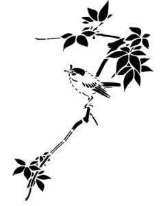 Japanese Style Bird Stencil - ReusableArt.com